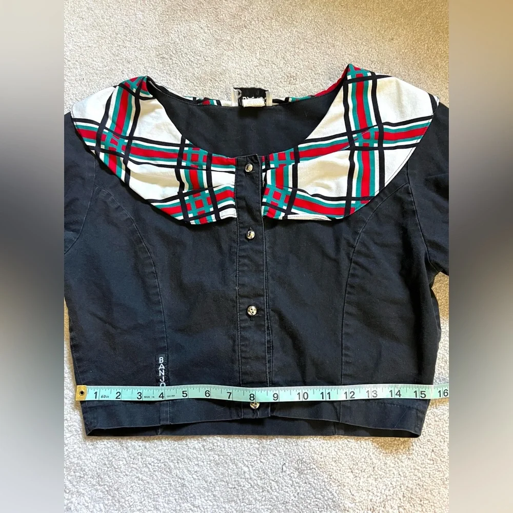 Vintage Banjo Dallas Black Plaid Cropped Western Shirt Size Medium Made in USA - Picture 7 of 7